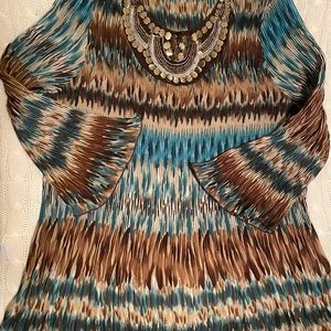 C.J. Banks 1X crepe stretch blouse. Gently used. Bejeweled neckline.